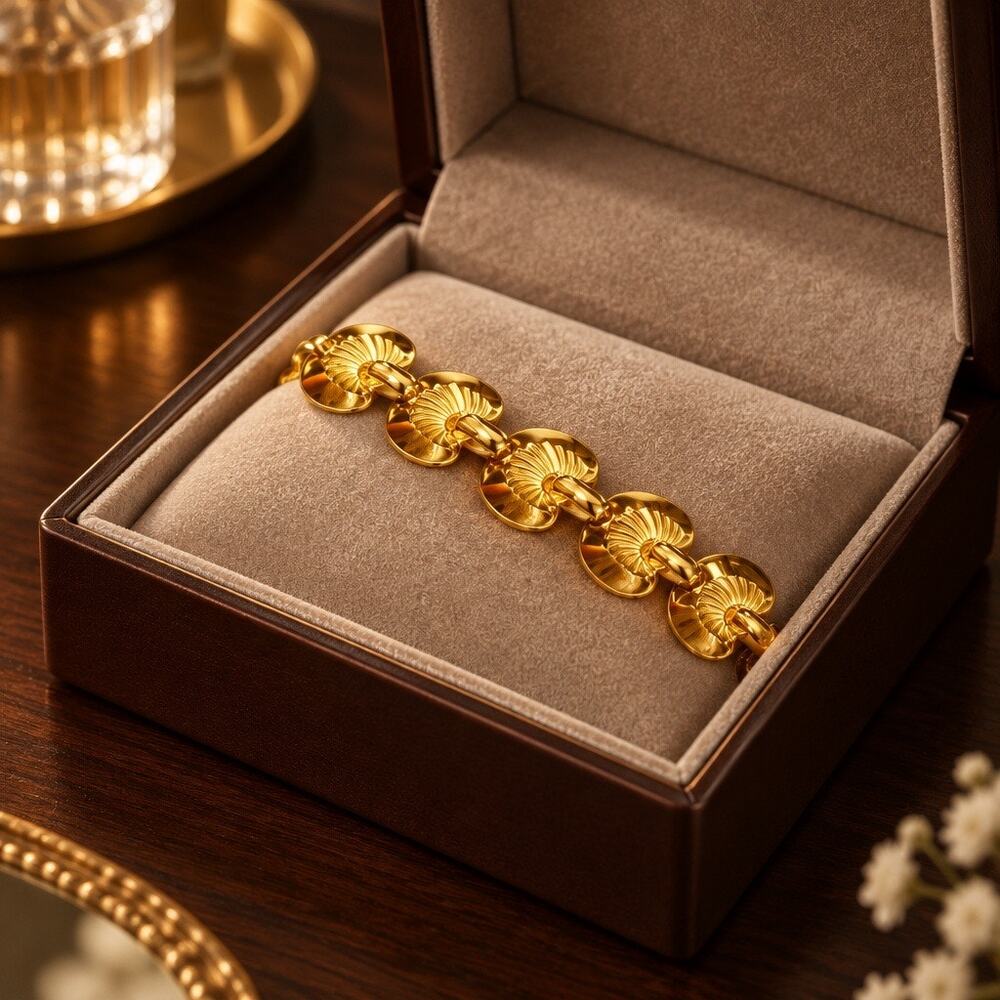 Vintage Monet Gold-Tone Floral Sculpted Bracelet